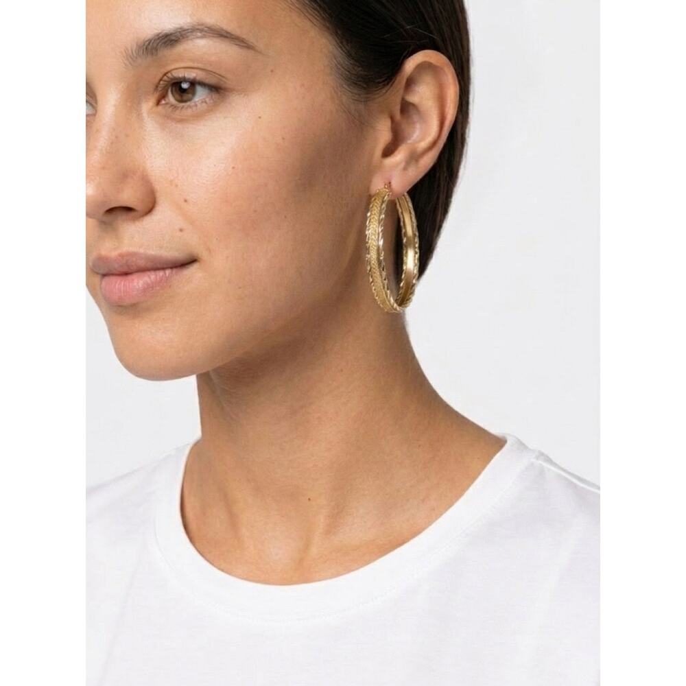 Gold Tone Textured Twist Hoop Earrings 2.5” Statement Hoops
